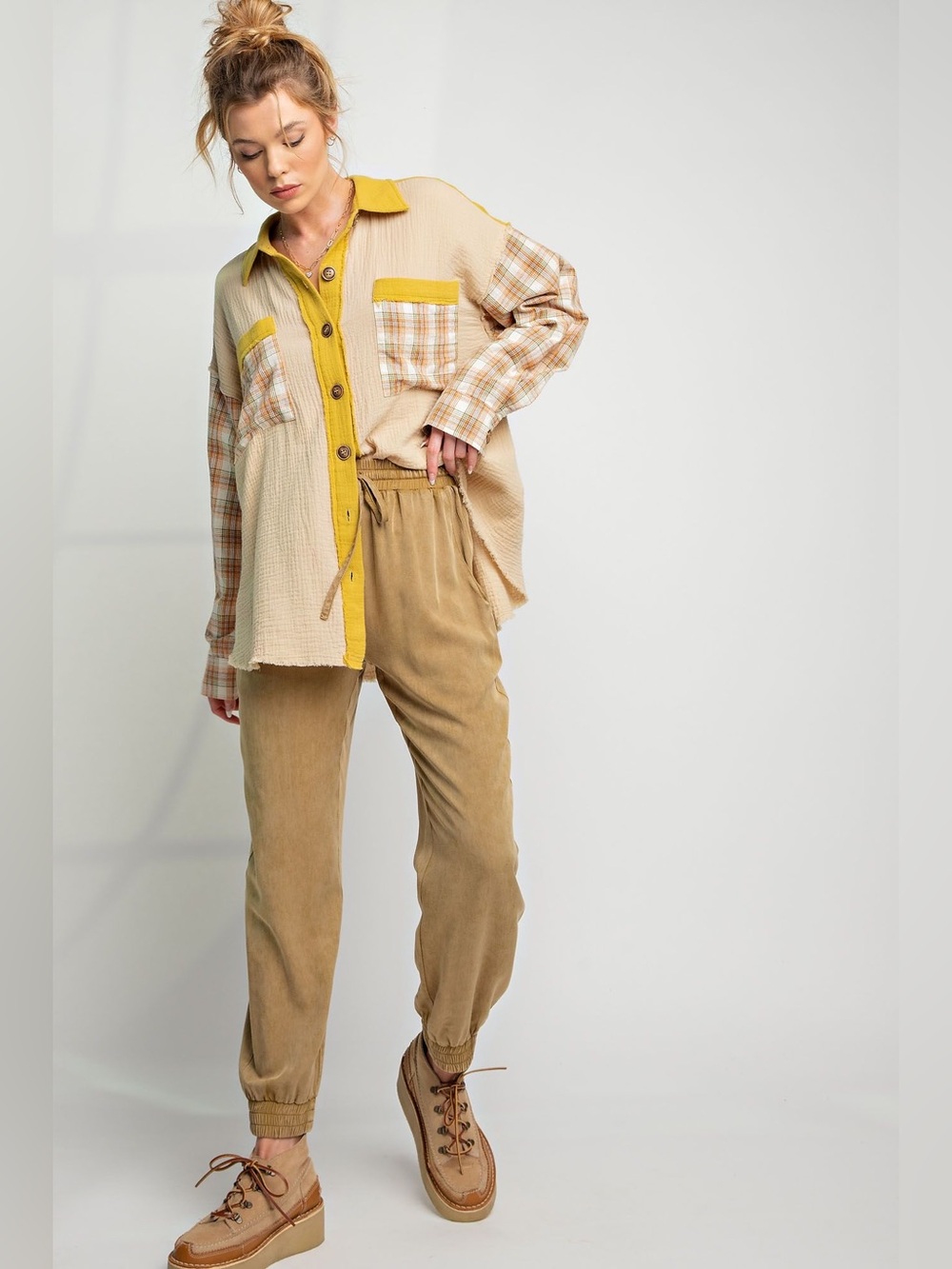 Easel Washed Navy Mineral Wash Tencel Jogger Pants Drawstring Faded Olive Small